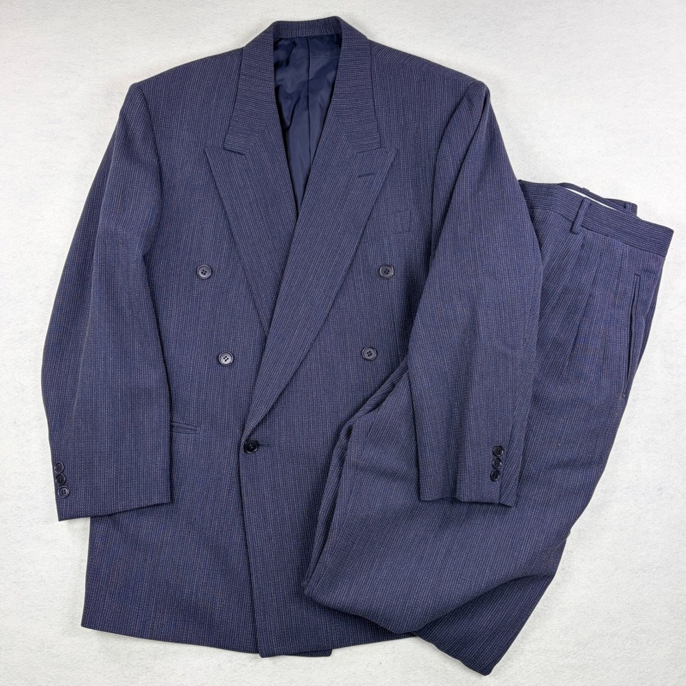 Pal Zileri Italy Mens Navy Blue Wool Double Breasted Pinstripe Suit 42R 36x30